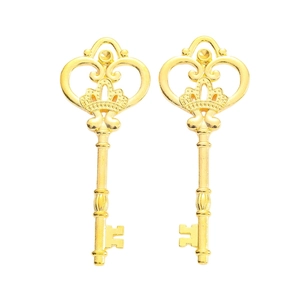 Golden vintage crown key pendants with heart cut-outs for DIY jewelry making
