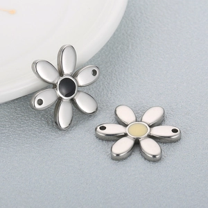 Daisy Flower Charms Stainless Steel Double Hole Connectors For DIY Jewelry Making Floral Enamel Craft Accessories