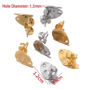 Textured 18k gold plated stainless steel teardrop stud earrings with 1.5mm hanging hole
