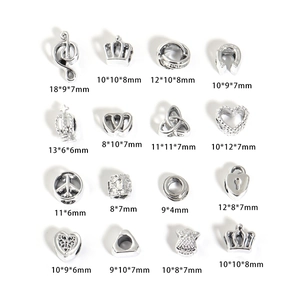 Variety of 16 silver alloy large hole charms for DIY jewelry making with dimensions
