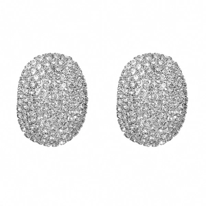 Élégantes boucles d'oreilles ovales argentées avec pavé de zircons étincelants pour femme