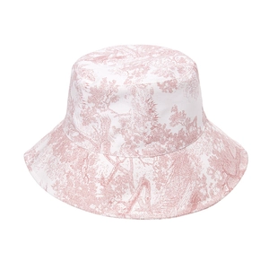 Pink Toile de Jouy jungle animal bucket hat in premium cotton for outdoor sun protection