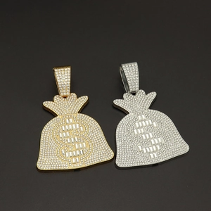 Pendentifs sac d'argent avec signe dollar en or et argent pour bijoux hip hop homme