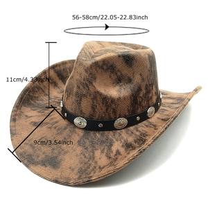 Vintage brown western cowboy hat with leather band and metal buckle detailing