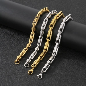 Bracelets chaîne de vélo pour hommes en acier inoxydable avec finitions or et argent poli