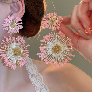 Pink petal fringe earrings with crystal tassels for beach vacations and elegant style
