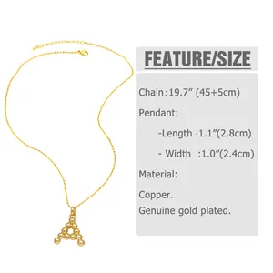 Detailed size specifications for 18K gold-plated beaded letter A pendant necklace