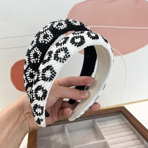 Handcrafted bead embroidered headbands with stylish leopard and floral patterns