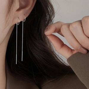 Minimalist Geometric Circle Long Tassel Ear Thread Earrings For Women Elegant Copper Drop Dangle Jewelry