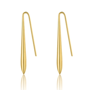 Minimalist long 18K gold-plated stainless steel teardrop hook earrings on white background