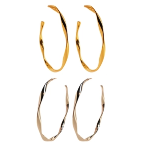 Fashionable large twisted hoop earrings in gold and silver finish with wavy texture design