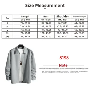 Detailed size chart for men's casual jacquard jacket with jacquard texture and dimensions