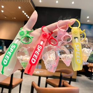Creative conch seashell liquid keychain with floating glitters and silicone wristband