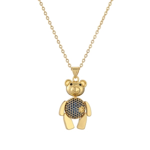 Collier ours doré avec cristaux bleus pavés et membres mobiles sur chaîne fine