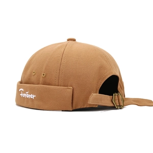 Brown retro canvas docker hat with Forever embroidery and adjustable metal buckle
