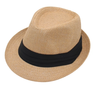 Classic Straw Fedora Hat With Black Ribbon Band Summer Sun Beach Panama Cap Breathable Vintage Jazz Style For Men Women