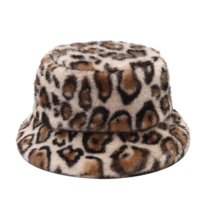 Fashionable leopard print faux fur bucket hat for autumn and winter warmth and style