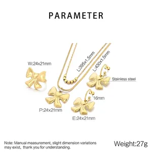 Detailed size parameters of 18K gold plated bow jewelry set with snake chains