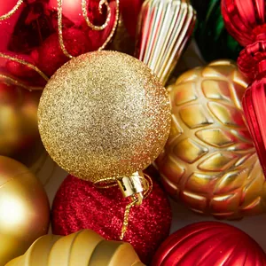 Deluxe set of hand-painted red and gold 8cm Christmas balls with glitter and embossed textures