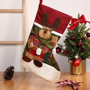 Festive Christmas stocking with 3D reindeer design on cozy home background