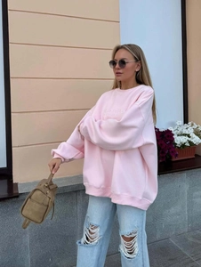 Sweat-shirt rose oversize à col rond avec broderie de lettres pour look décontracté