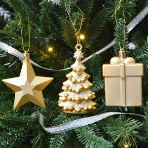 Star Snowflake Gift Box Shapes Metallic Ornaments For Christmas Tree Decoration Holiday Party Home Decor Glitter Plastic