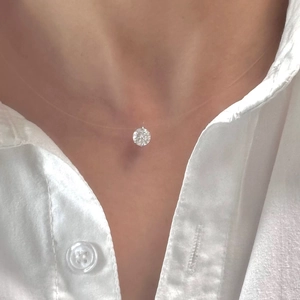 Minimalist S925 sterling silver moissanite pendant on invisible transparent fishing line