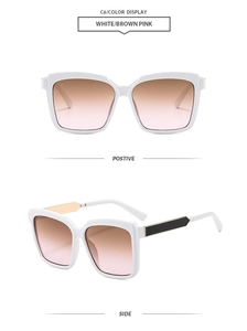 Vistas frontal y lateral de gafas de sol cuadradas blancas grandes con lentes degradadas