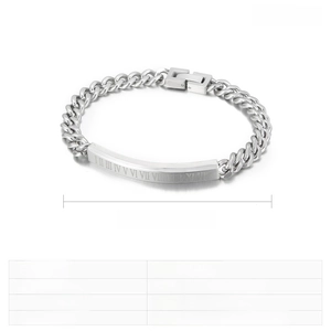 Detail of 7mm stainless steel Cuban chain bracelet with Roman numeral curved plate