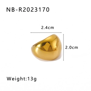 Close-up of chunky 18K gold plated ring showing 2.4cm width and 13g weight details