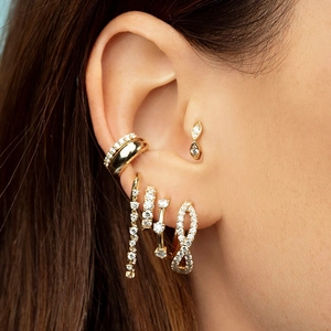 S925 silver needle gold earrings set with micro-inlaid colorful zircons and chain tassels