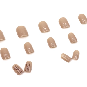 Braune Nude-Drucknägel mit herbstlichem Pflanzenmuster und glänzendem Finish-Set