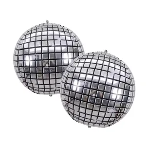 Metallische silberne 4D-Discokugel-Ballons mit holografischem Gitter und Sternen-Muster