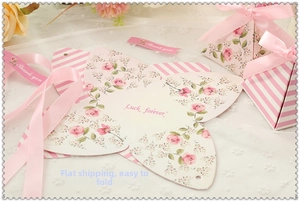 Pink floral candy box with Luck Forever text and Thank You ribbon for wedding favors
