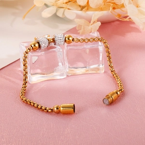 Elegant gold stainless steel pearl chain bracelet with crystal bow and magnetic clasp