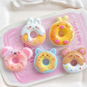 DIY resin donut animal charms including rabbit, bear, and duck for phone case crafts