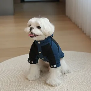 Waterproof warm pet jacket for small dogs in blue and black outdoor style