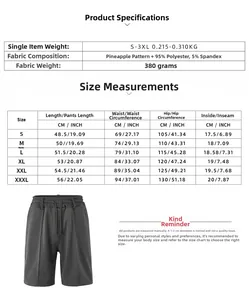 Detailed size chart for men's pineapple grid mesh quick-dry casual beach shorts