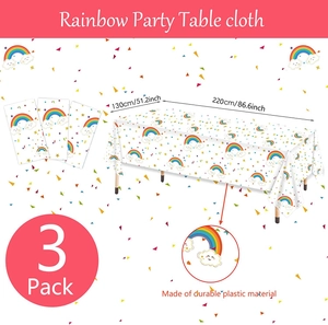Three-pack of rainbow and cloud plastic tablecloths measuring 130x220cm for parties