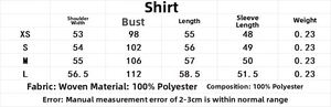 Detailed size chart for the women's satin shirt with belted design and measurements