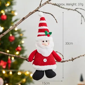 Christmas Santa plush hanging ornament for tree decoration with red striped hat and beard