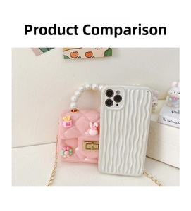 Pink quilted silicone crossbody bag with pearl handle, charms, and gold chain strap detail