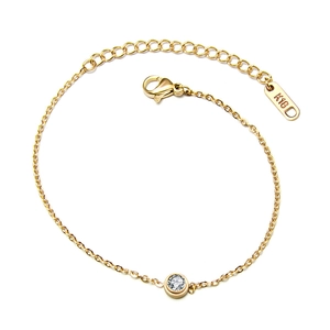 18k gold-plated titanium steel bracelet featuring a single crystal and lobster clasp