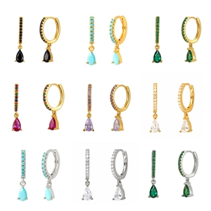Teardrop Hoop Earrings With Silver Earring Post And Copper Zircon French Style Elegant Jewelry Accessories For Women