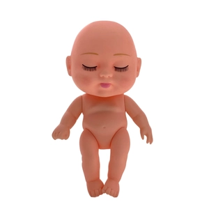 Detail view of 8-inch sleeping reborn baby doll in pink made of soft silicone material