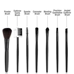 7-piece professional makeup brush set with black handles for powder and eye makeup