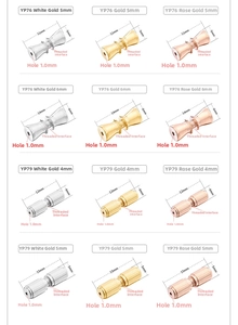 Detailed size specifications for sterling silver screw clasps in gold and rose gold