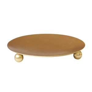 Nordic minimalist gold round metal tray with three spherical feet for jewelry display
