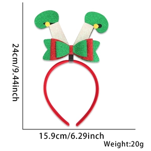 Detailed size and weight specs of 24x15.9cm Christmas elf leg headband with glitter