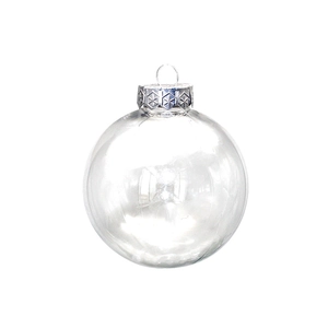 Transparent round Christmas ornament ball with a snowflake textured silver metal cap